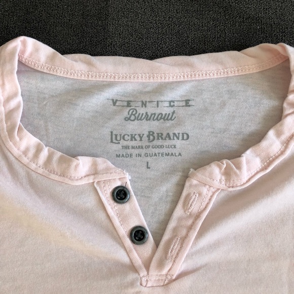 Lucky Brand Button Notch Neck T-Shirt Pink Dogwo Large - Picture 6 of 7